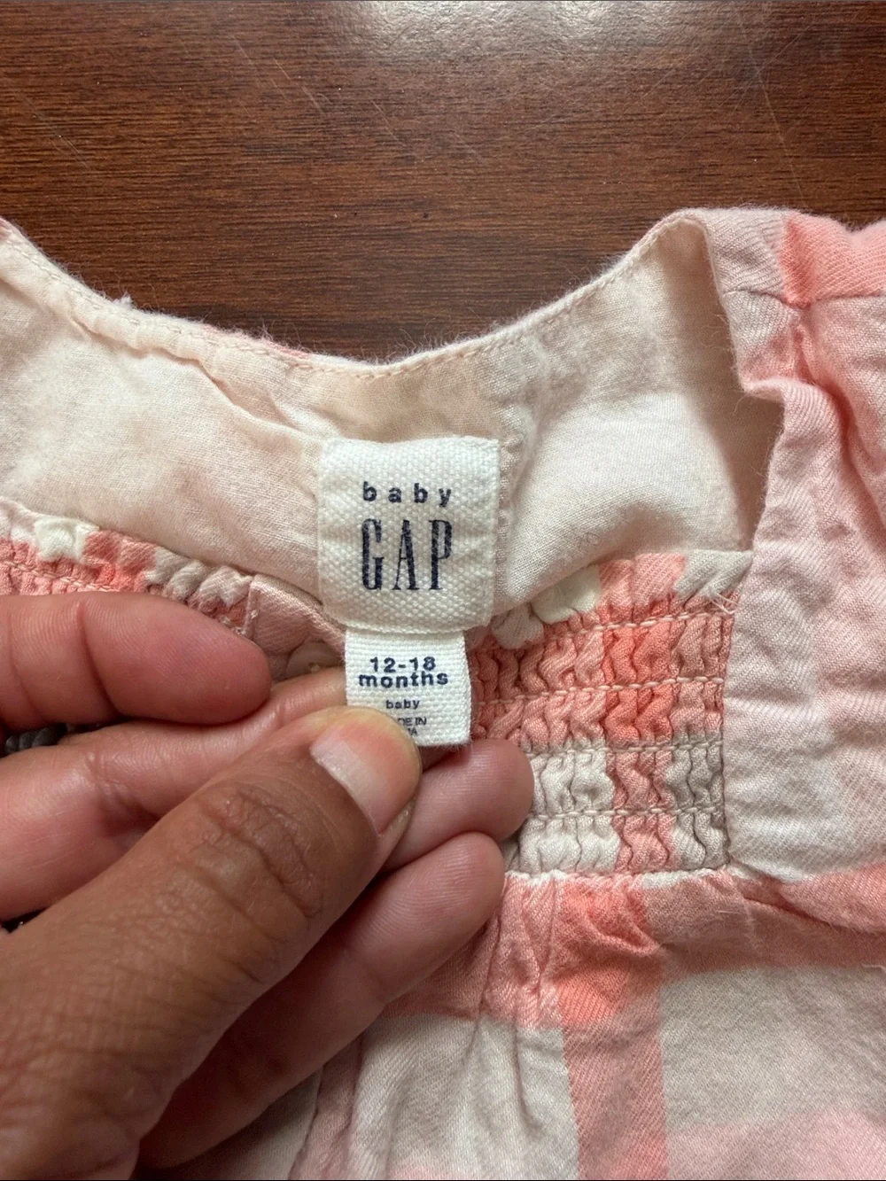 Baby GAP Peach & White Plaid Button-Front Top